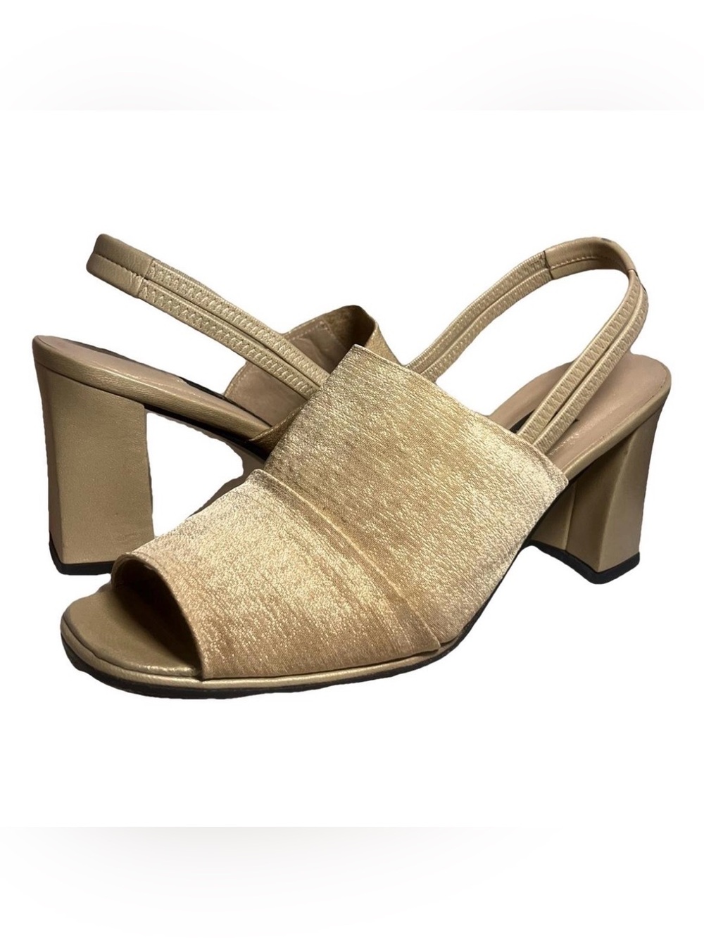 Stuart Weitzman Gold Slingback Block Heel Sandals